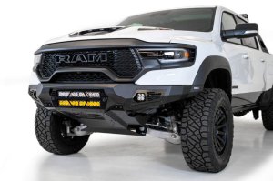 RAM 1500 TRX Bumper - Front - Addictive Desert Designs - Bomber with Dual 20-inch LED Bar Mounts - Hammer Black with Satin Black panels - `21-`27